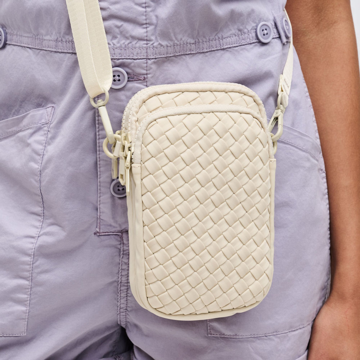 Woman wearing Cream Sol and Selene Divide & Conquer - Woven Neoprene Crossbody 841764109239 View 4 | Cream