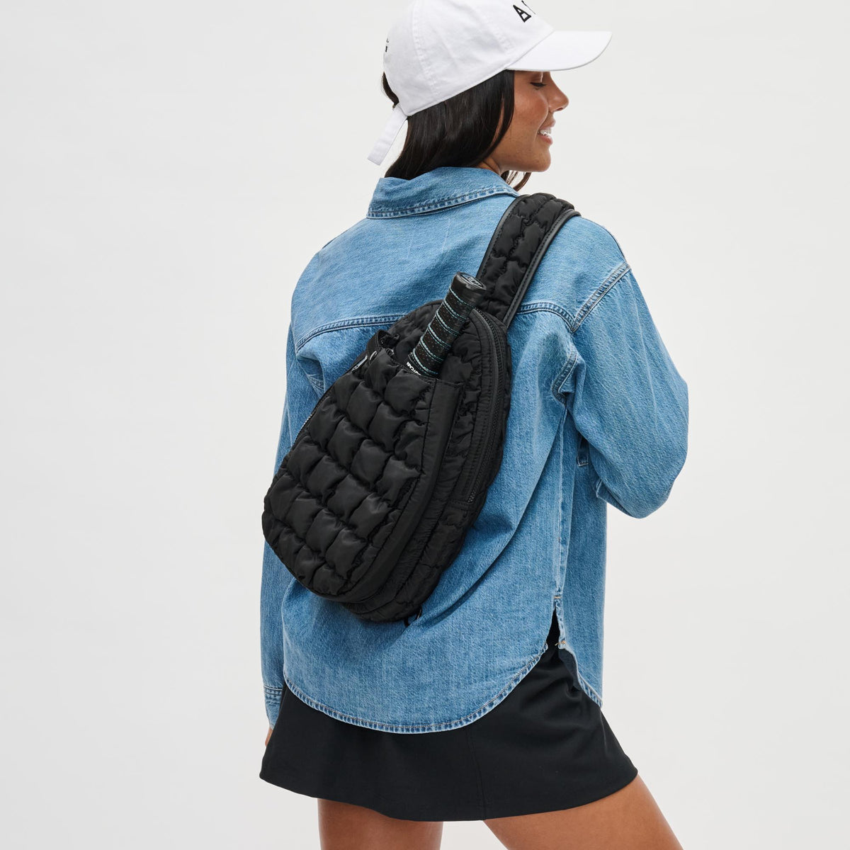 Woman wearing Black Sol and Selene Match Point - Pickleball Sling Backpack 841764109734 View 1 | Black