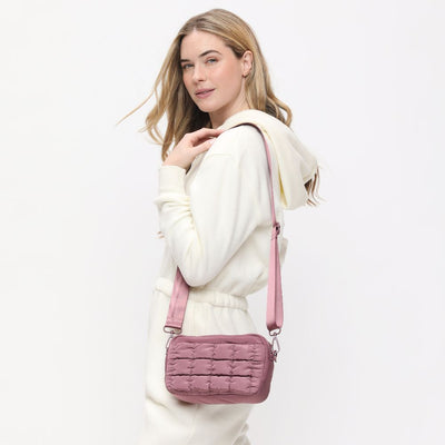 Woman wearing Mauve Sol and Selene Inspiration - Quilted Nylon Crossbody 841764108423 View 1 | Mauve