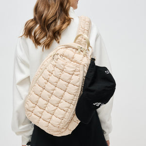 Woman wearing Cream Sol and Selene Match Point - Pickleball & Paddle Tennis Sling Backpack 841764111157 View 4 | Cream