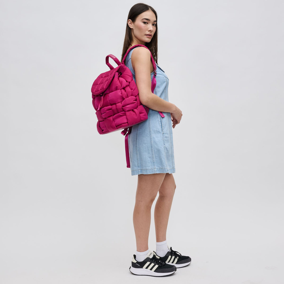 Woman wearing Magenta Sol and Selene Perception Backpack 841764107945 View 3 | Magenta