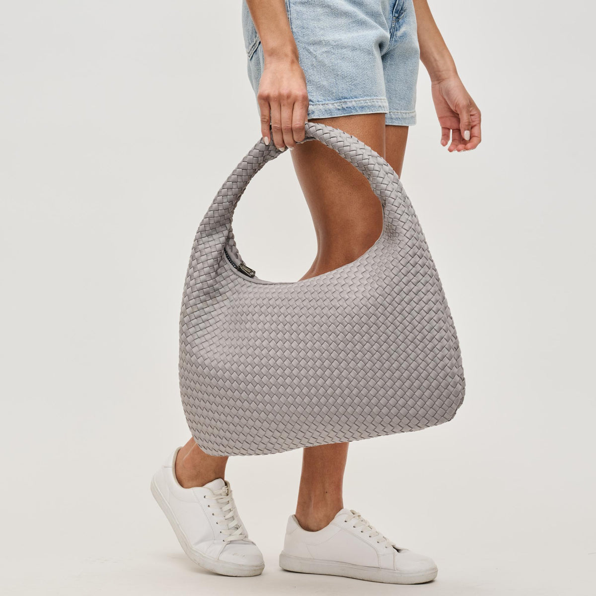 Woman wearing Fog Sol and Selene Dare to Dream - Large Woven Neoprene Hobo 841764111447 View 2 | Fog