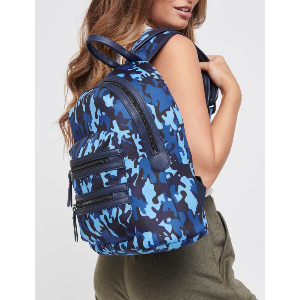 Woman wearing Navy Camo Sol and Selene Carpe Diem - Neoprene Backpack 841764105583 View 2 | Navy Camo