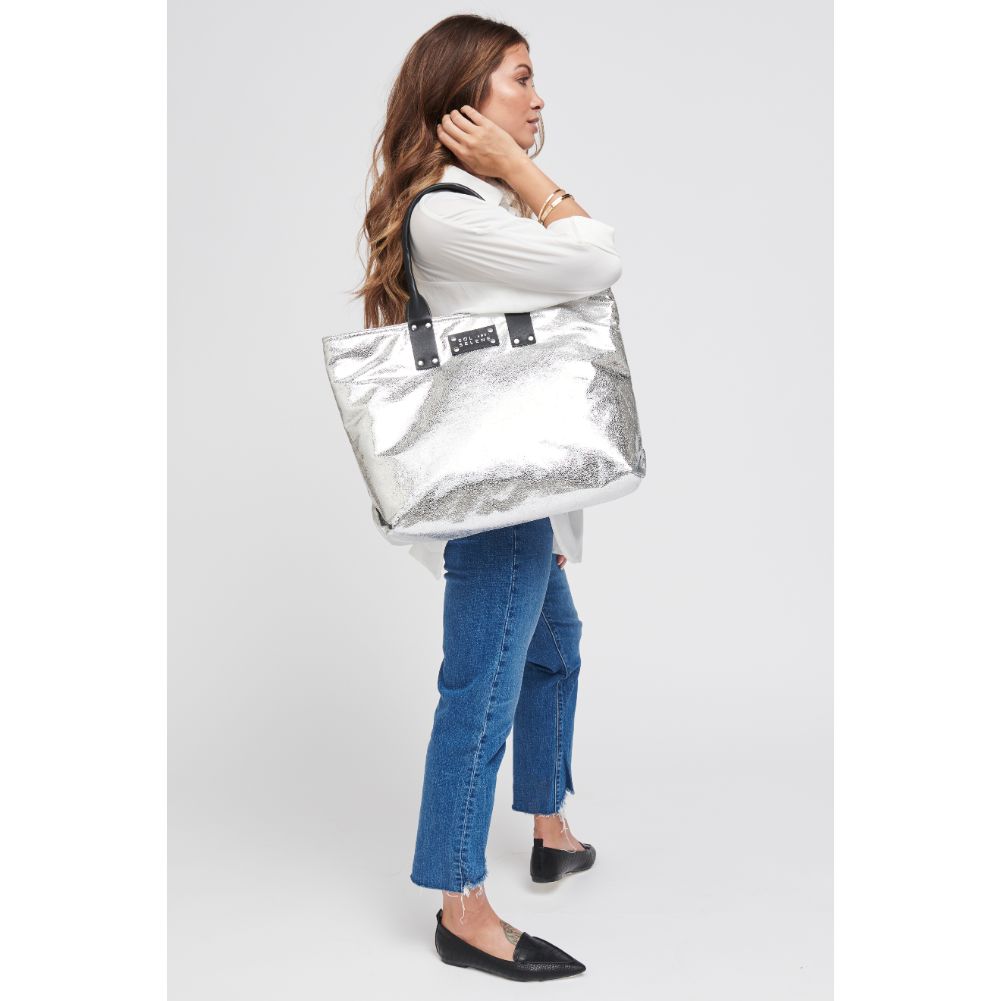 Woman wearing Silver Sol and Selene It Girl Tote 609224404498 View 2 | Silver