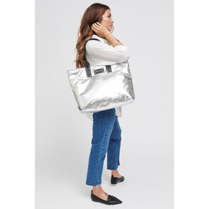 Woman wearing Silver Sol and Selene It Girl Tote 609224404498 View 2 | Silver