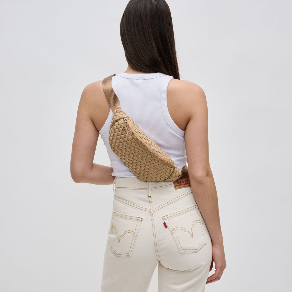 Woman wearing Nude Sol and Selene Aim High Belt Bag 841764108119 View 2 | Nude