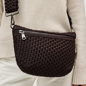 Woman wearing Chocolate Sol and Selene Ethereal - Woven Neoprene Crossbody 841764110853 View 4 | Chocolate