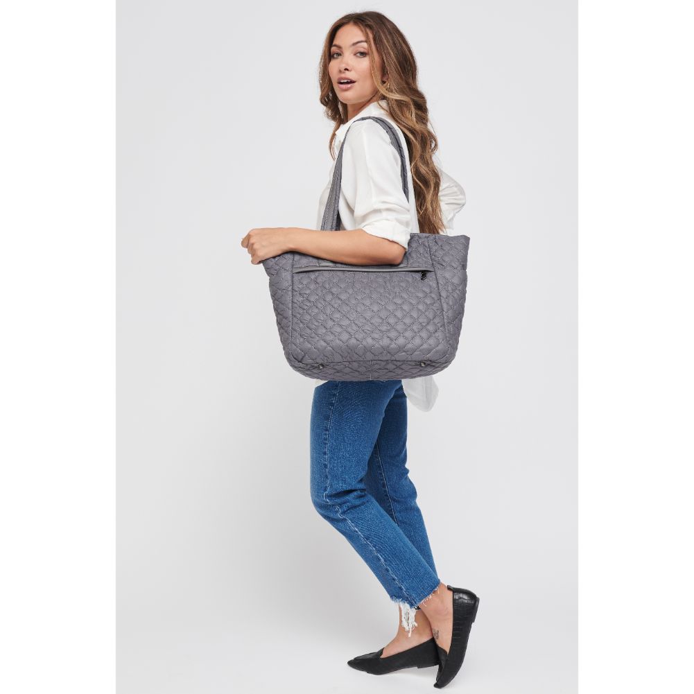 Woman wearing Carbon Sol and Selene No Filter Tote 841764105118 View 3 | Carbon