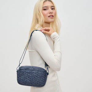 Woman wearing Dark Denim Sol and Selene Inspiration - Woven Neoprene Crossbody 841764110501 View 1 | Dark Denim