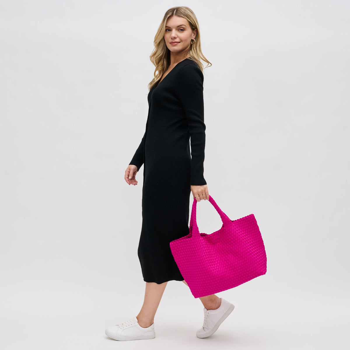 Woman wearing Fuchsia Sol and Selene Sky's The Limit - Large Tote 841764107860 View 3 | Fuchsia