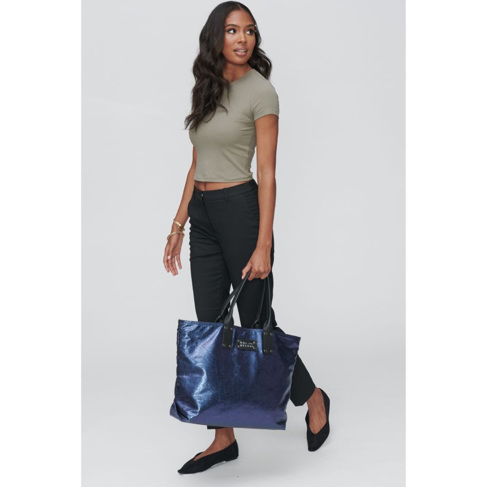 Woman wearing Navy Sol and Selene It Girl Tote 609224404474 View 1 | Navy