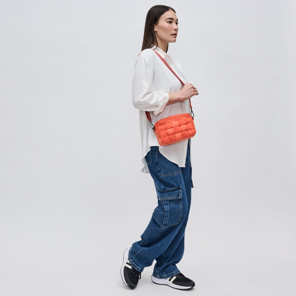 Woman wearing Tangerine Sol and Selene Inspiration - Woven Nylon Crossbody 841764107907 View 3 | Tangerine