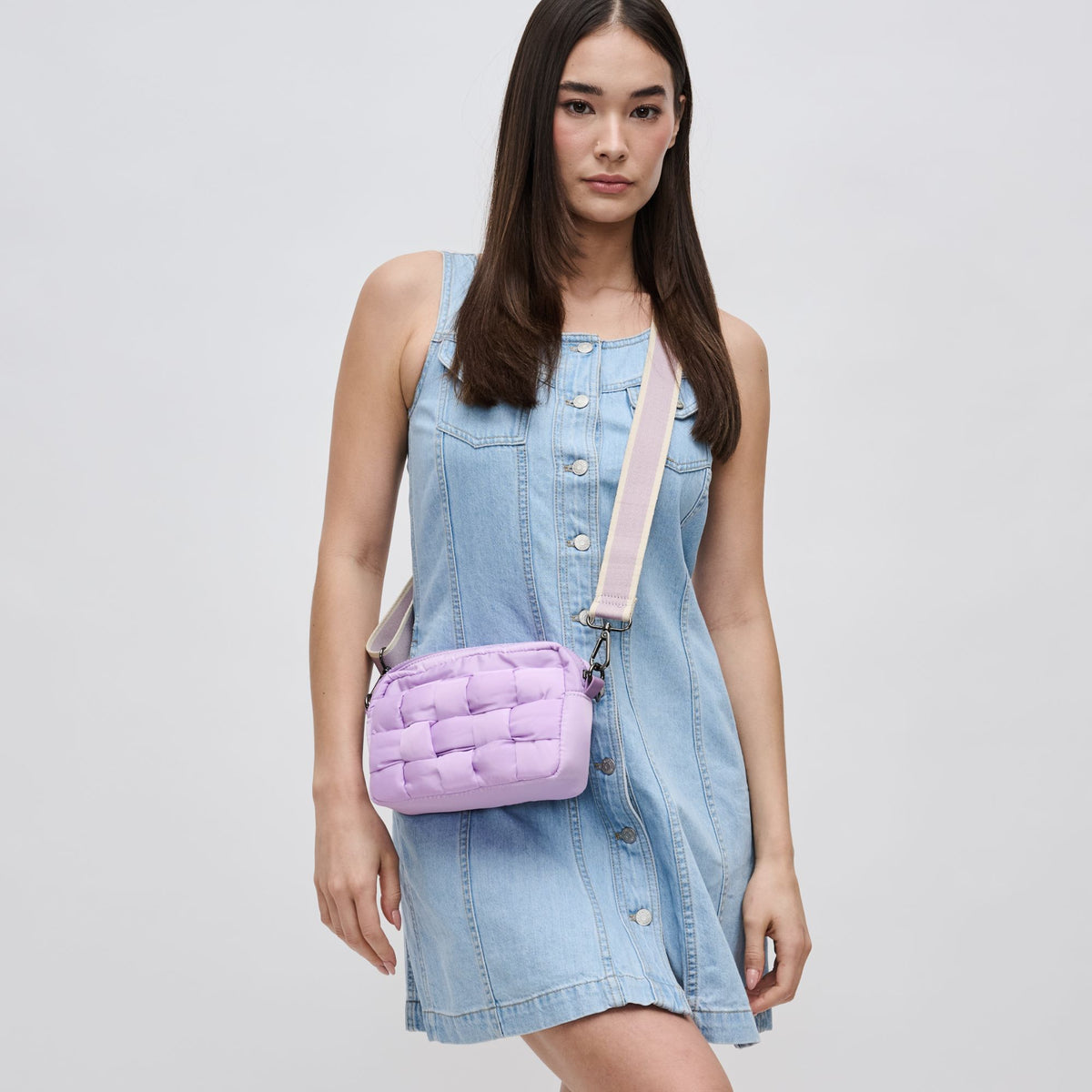 Woman wearing Lilac Sol and Selene Inspiration - Woven Nylon Crossbody 841764107846 View 1 | Lilac