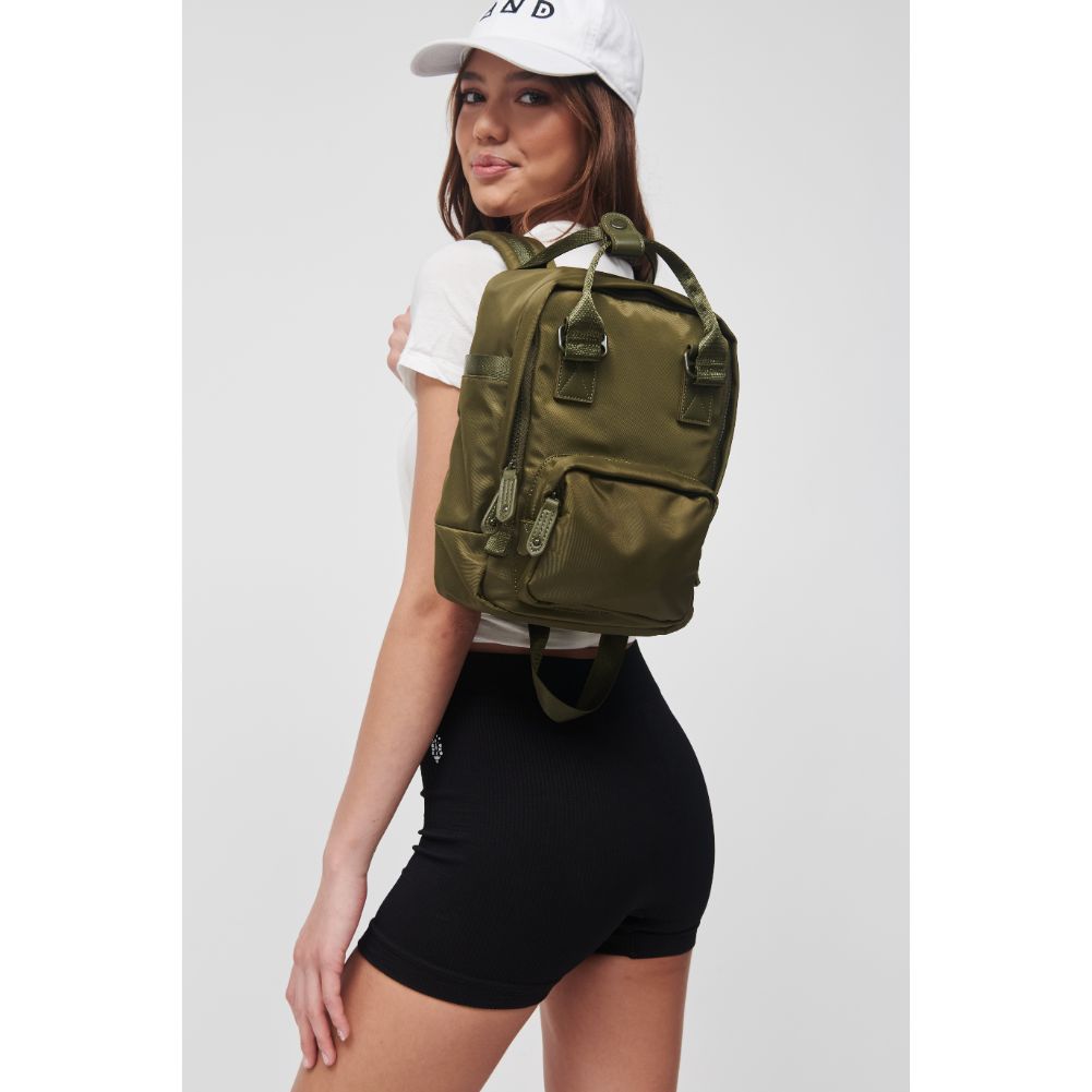 Woman wearing Olive Sol and Selene Iconic - Small Nylon Backpack 841764106740 View 2 | Olive