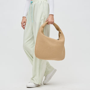 Woman wearing Nude Sol and Selene Dare to Dream - Large Woven Neoprene Hobo 841764110945 View 2 | Nude