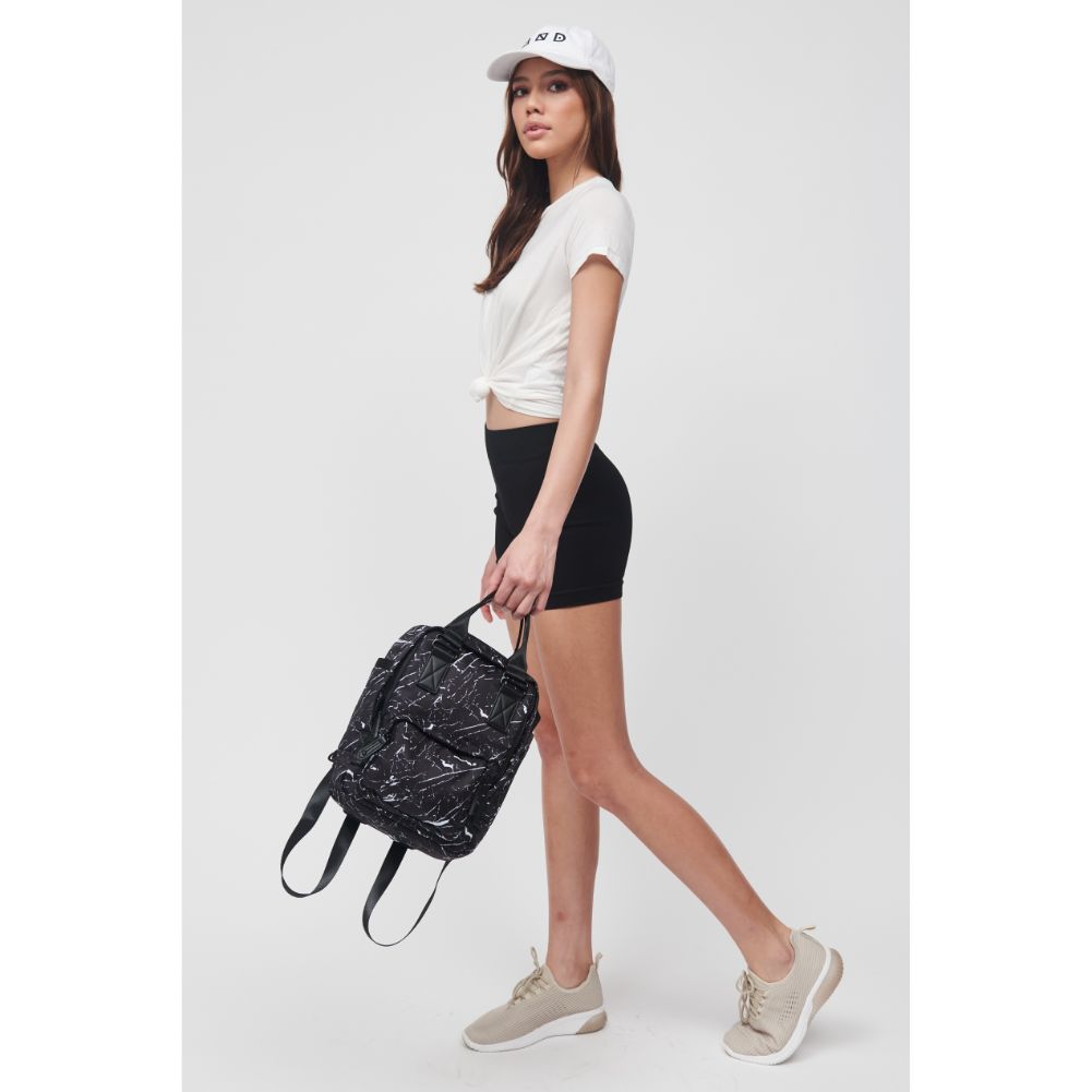 Woman wearing Black Marble Sol and Selene Iconic - Small Nylon Backpack 841764106726 View 4 | Black Marble