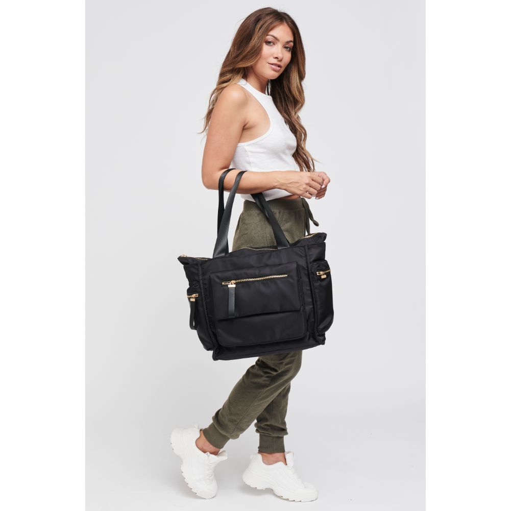 Woman wearing Black Sol and Selene Gratitude Tote 841764105286 View 2 | Black