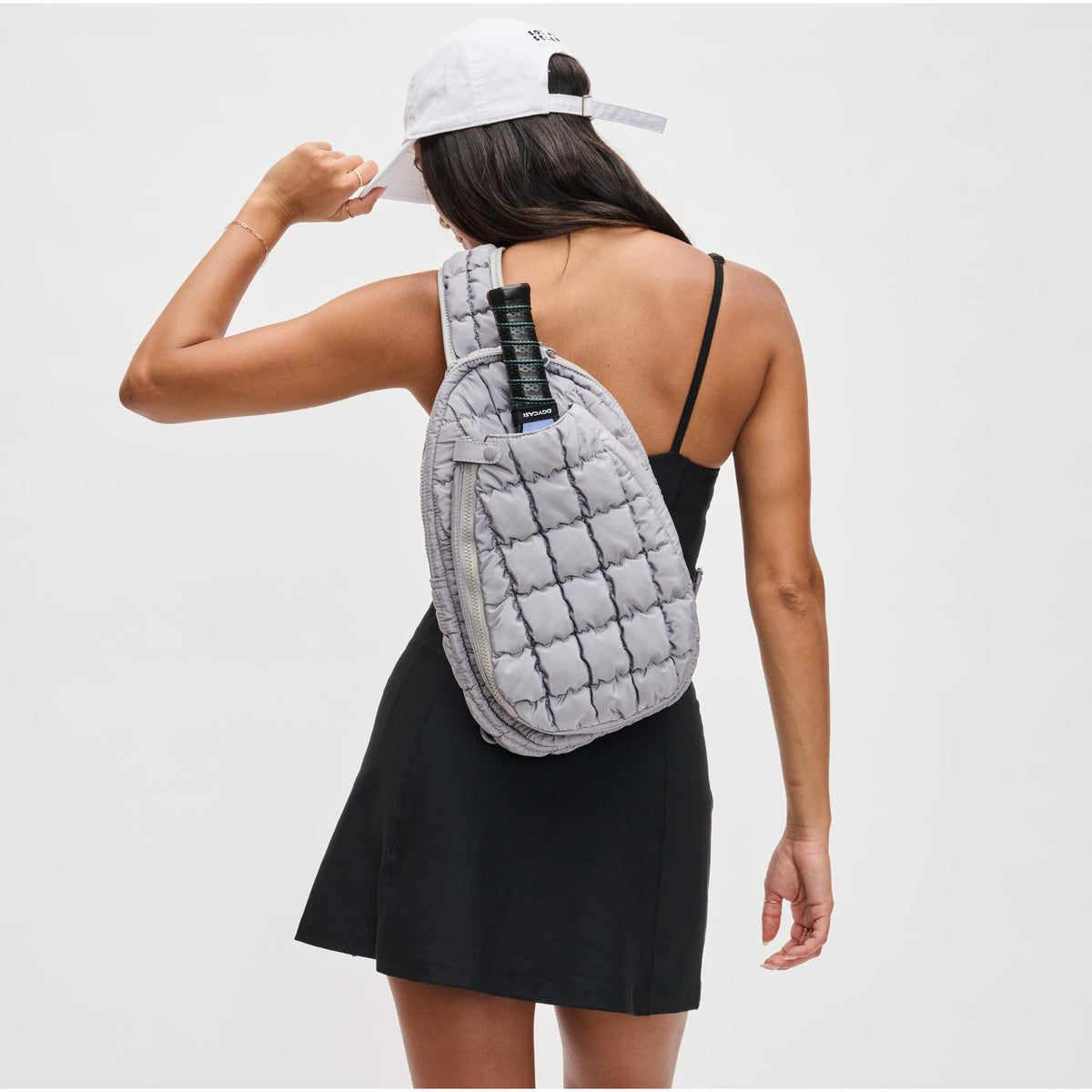 Woman wearing Grey Sol and Selene Match Point - Pickleball Sling Backpack 841764109758 View 2 | Grey
