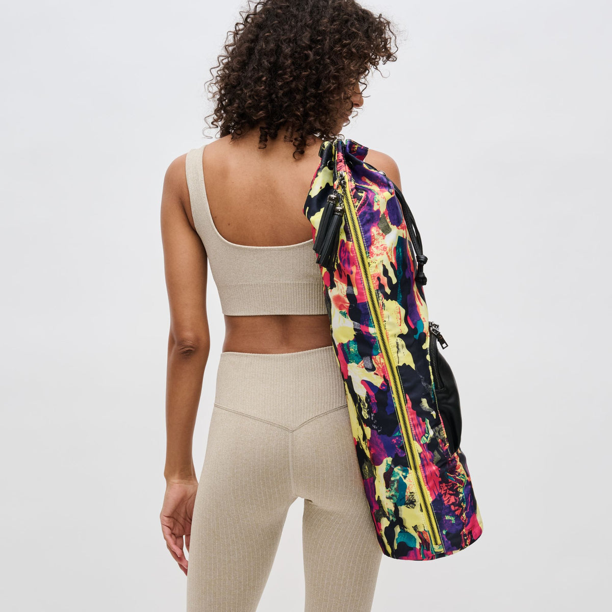 Woman wearing Yellow Multi Sol and Selene Guru Yoga Mat Bag 841764100311 View 2 | Yellow Multi