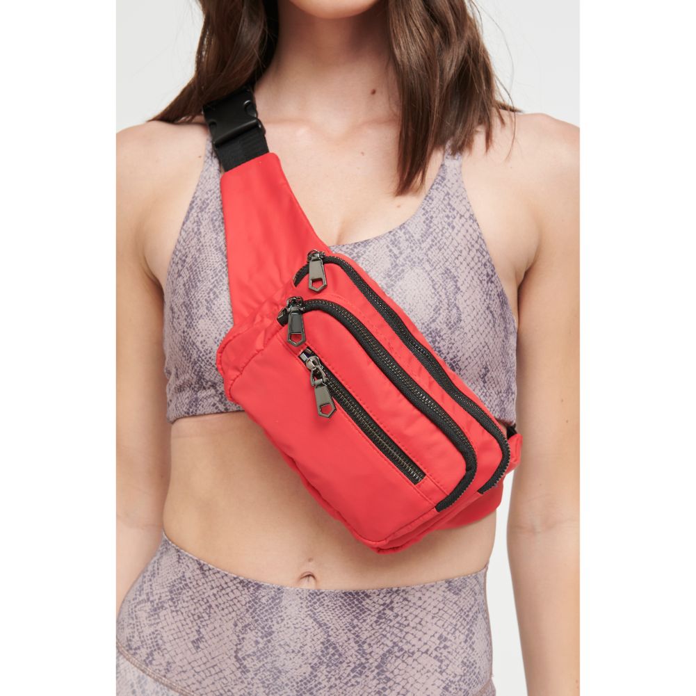 Woman wearing Red Sol and Selene Hip Hugger Belt Bag 841764102919 View 2 | Red