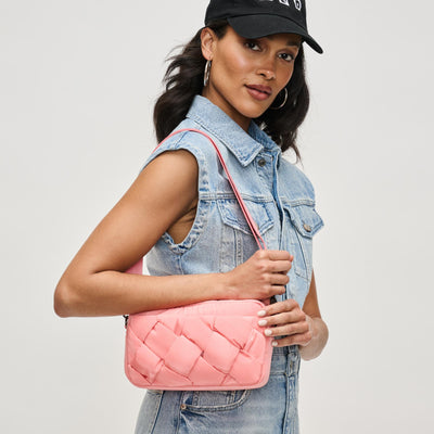 Woman wearing Salmon Sol and Selene Inspiration - Braided Woven Nylon Crossbody 841764111812 View 1 | Salmon