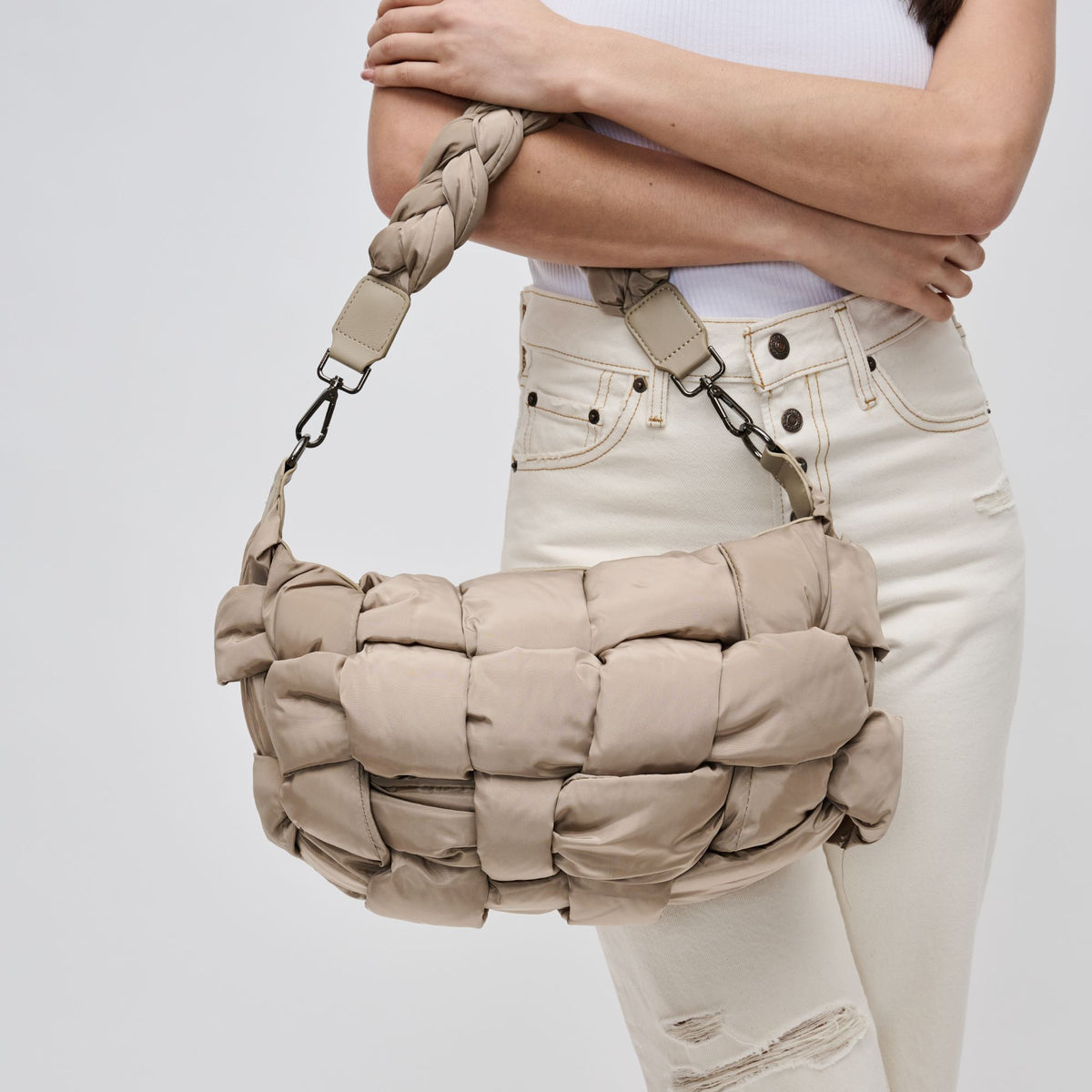 Woman wearing Nude Sol and Selene Sixth Sense - Medium Shoulder Bag 841764107990 View 4 | Nude