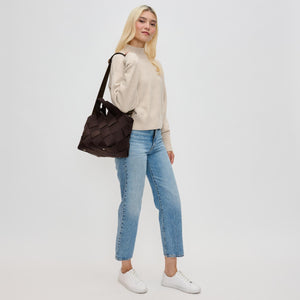 Woman wearing Chocolate Sol and Selene Resilience - Woven Neoprene Tote 841764110129 View 3 | Chocolate