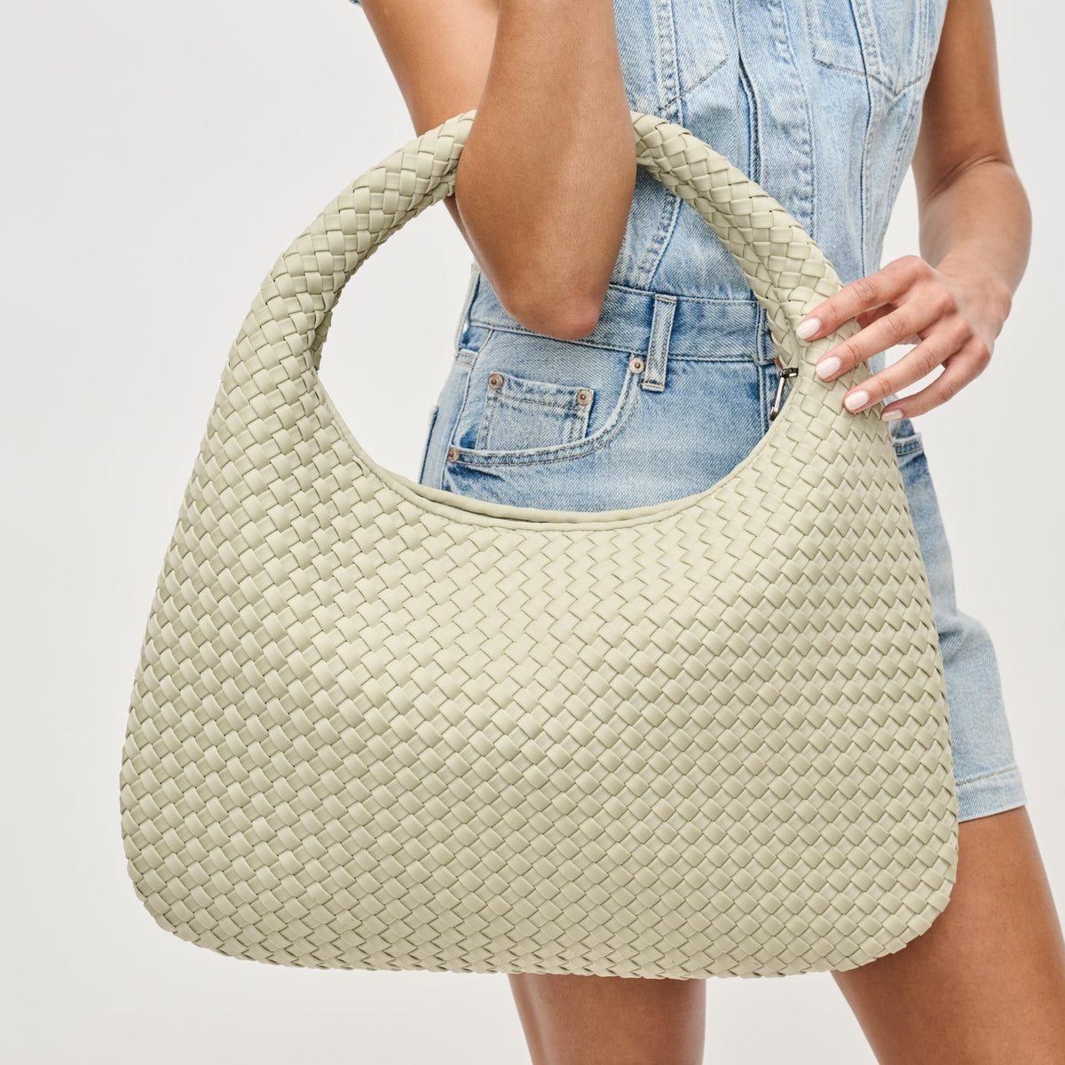 Woman wearing Sage Sol and Selene Dare to Dream - Large Woven Neoprene Hobo 841764111454 View 1 | Sage