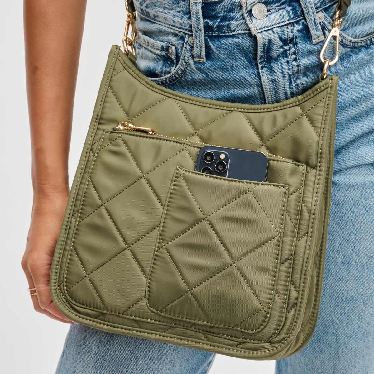 Woman wearing Olive Sol and Selene Motivator Messenger Crossbody 841764108416 View 4 | Olive