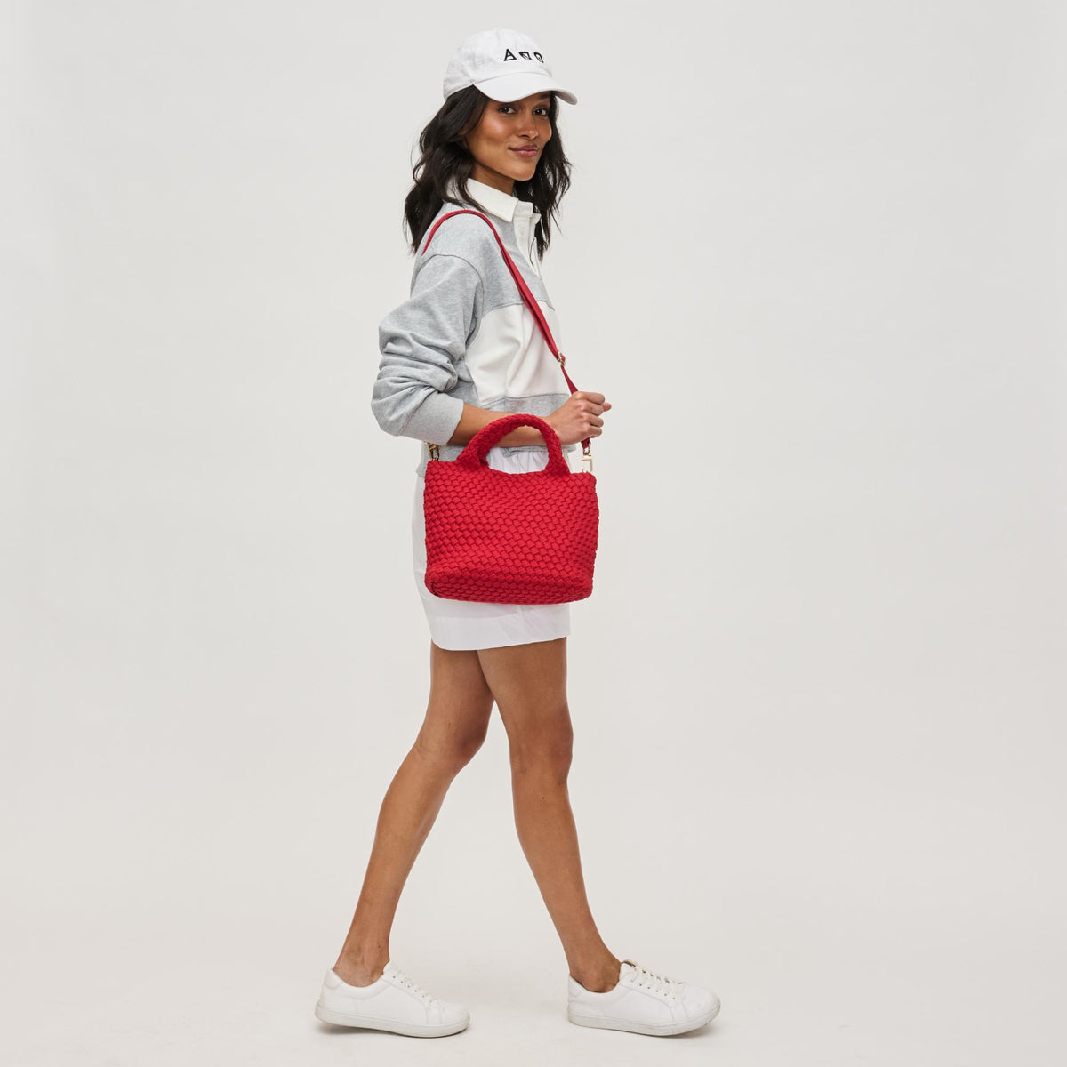 Woman wearing Red Sol and Selene Sky&#39;s The Limit - Small Sustainable Crossbody 841764111751 View 4 | Red