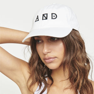 Woman wearing White Sol and Selene AND Logo Hat Baseball Cap 841764106542 View 4 | White