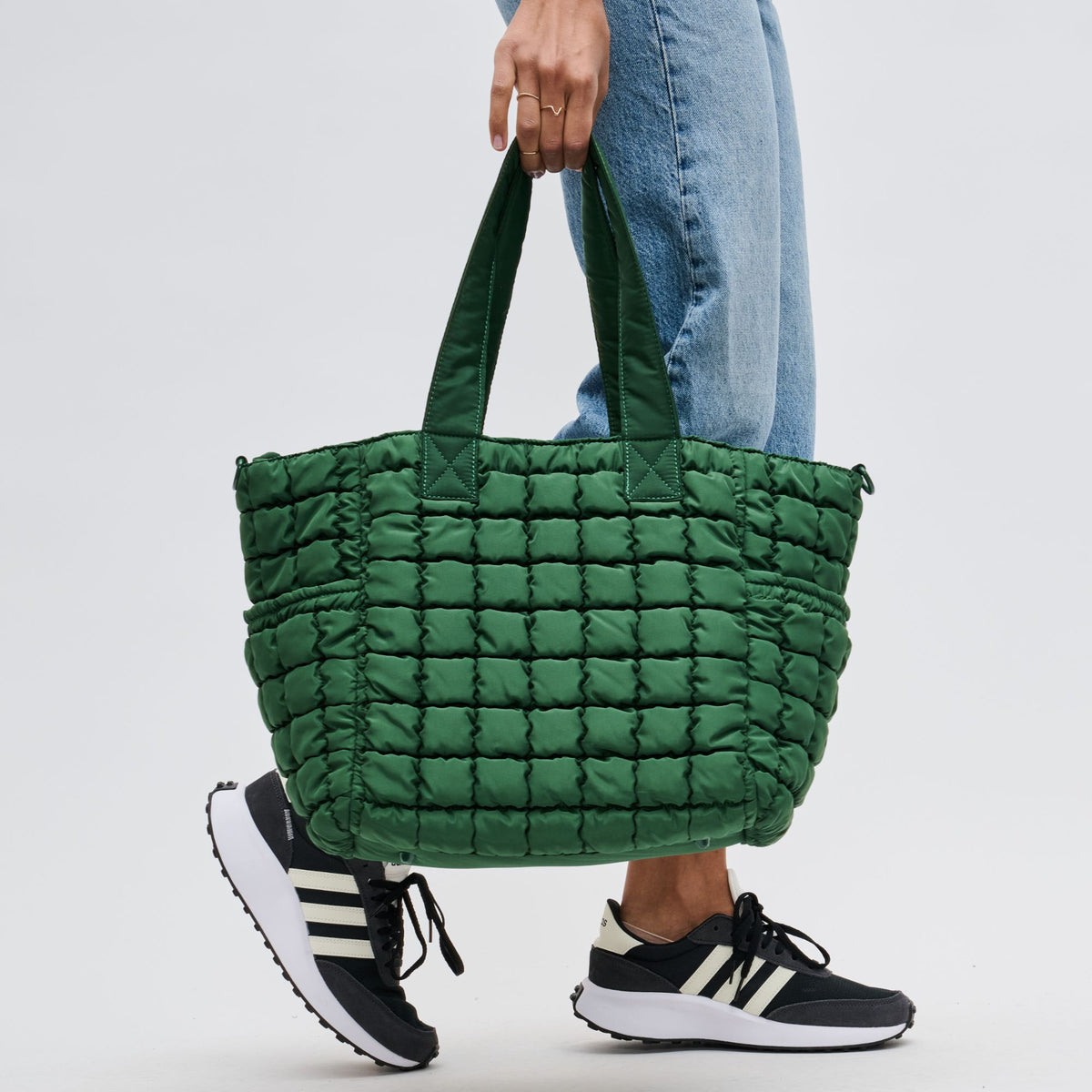 Woman wearing Emerald Sol and Selene Dreamer Tote 841764108461 View 1 | Emerald