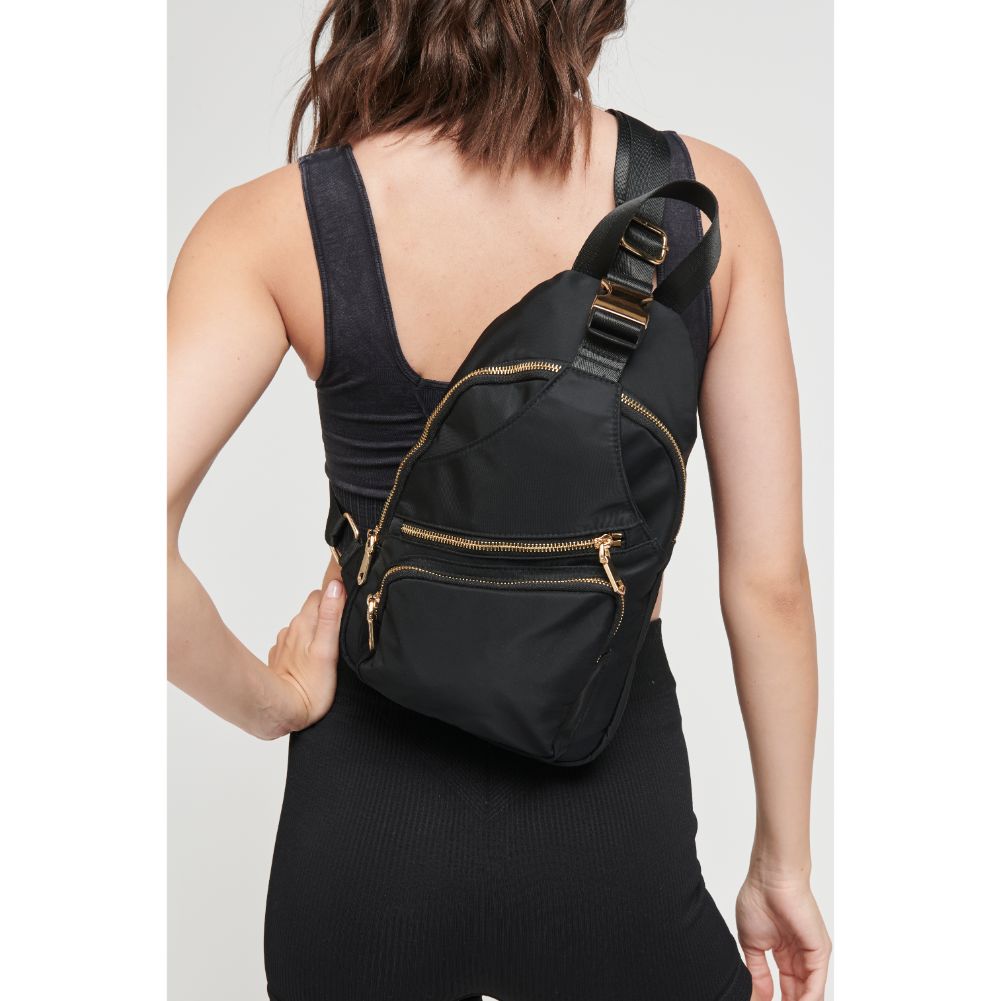 Woman wearing Black Sol and Selene On The Go - Nylon Sling Backpack 841764104524 View 1 | Black