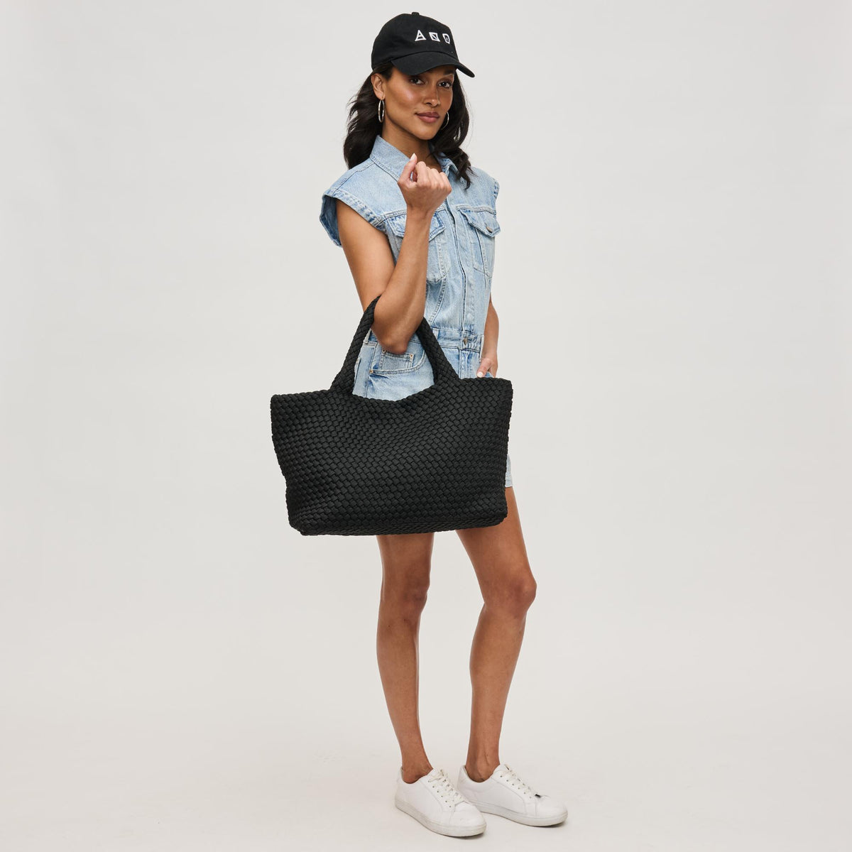 Woman wearing Black Sol and Selene Sky&#39;s The Limit - Large Sustainable Tote 841764111553 View 3 | Black