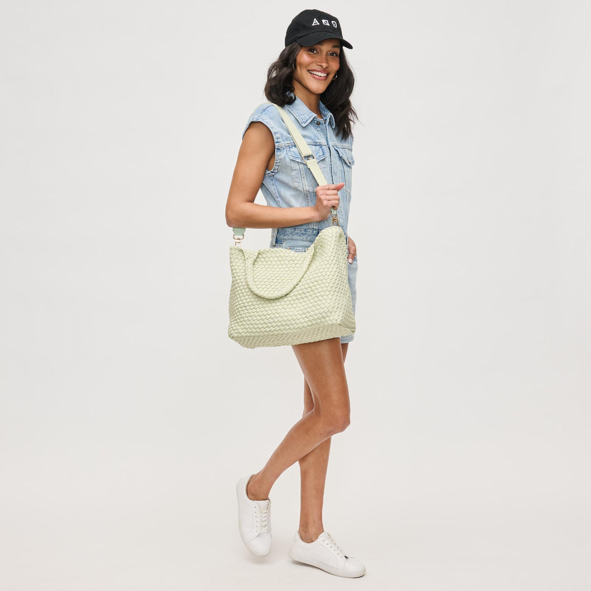 Woman wearing Pistachio Sol and Selene Sky&#39;s The Limit - Medium Sustainable Tote 841764111638 View 4 | Pistachio