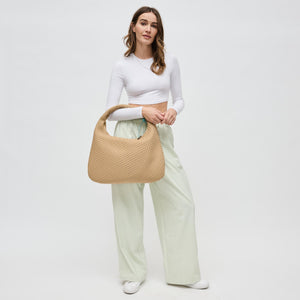 Woman wearing Nude Sol and Selene Dare to Dream - Large Woven Neoprene Hobo 841764110945 View 3 | Nude