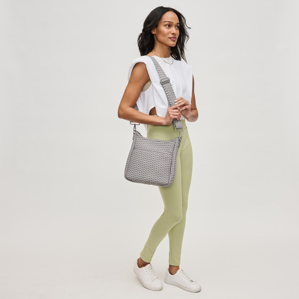 Woman wearing Fog Sol and Selene Kismet - Woven Neoprene Crossbody 841764111522 View 2 | Fog