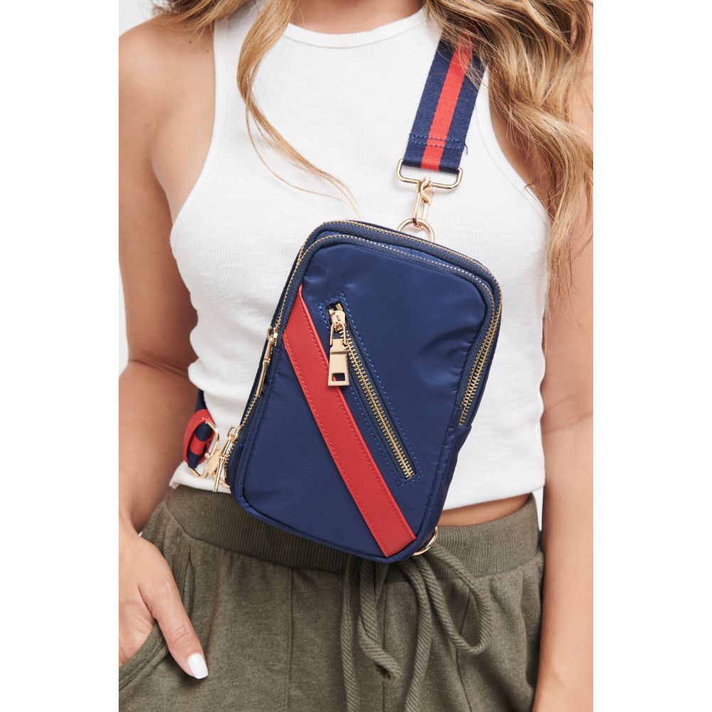 Woman wearing Navy Sol and Selene Accolade Sling Backpack 841764106443 View 2 | Navy