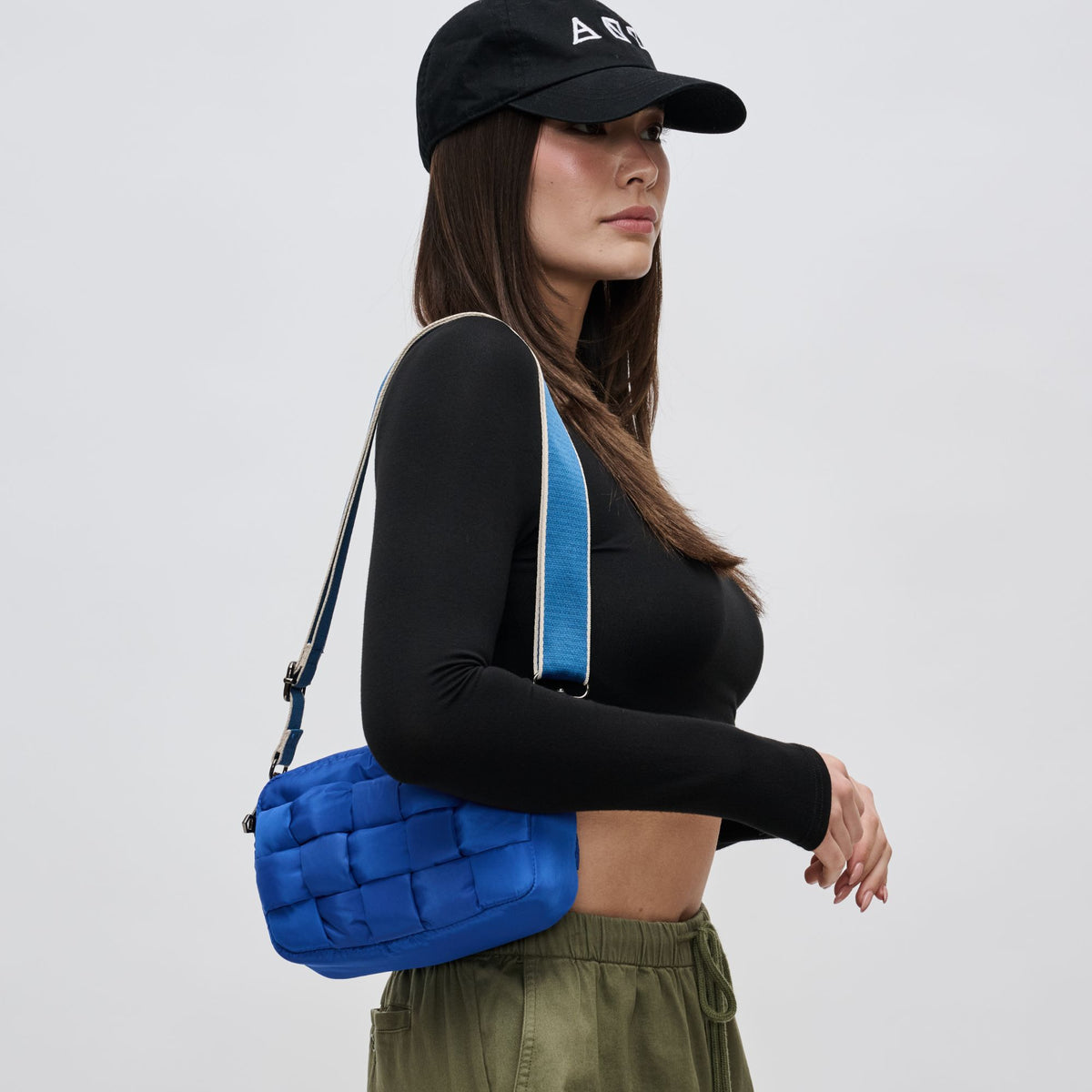 Woman wearing Cobalt Sol and Selene Inspiration - Woven Nylon Crossbody 841764107624 View 3 | Cobalt