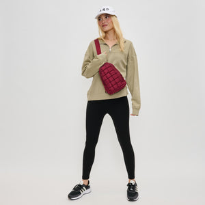 Woman wearing Burgundy Sol and Selene Rejuvenate Sling Backpack 841764110716 View 3 | Burgundy