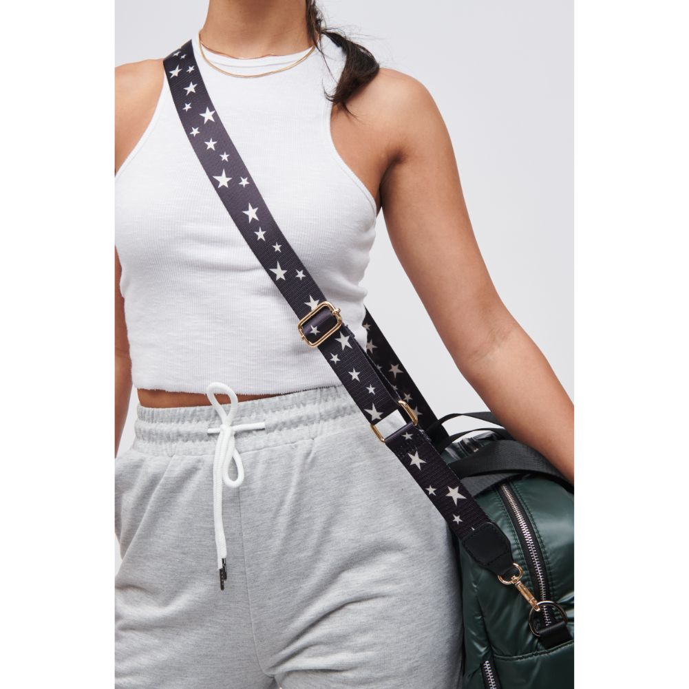 Woman wearing Black Star Sol and Selene Adjustable Shoulder Crossbody Strap Shoulder Strap 841764106238 View 1 | Black Star