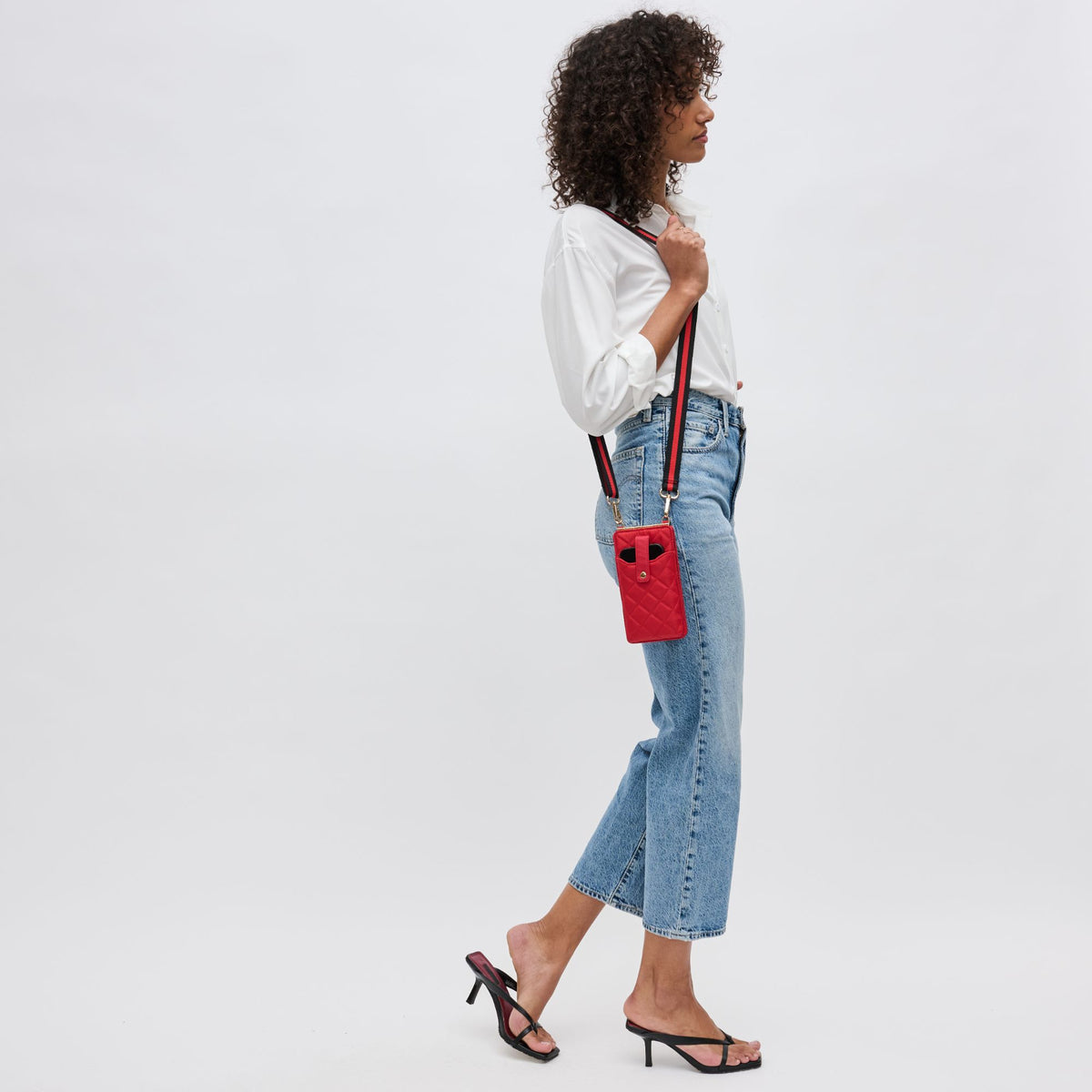 Woman wearing Red Sol and Selene Duality - Quilted Cell Phone Crossbody 840611182272 View 3 | Red