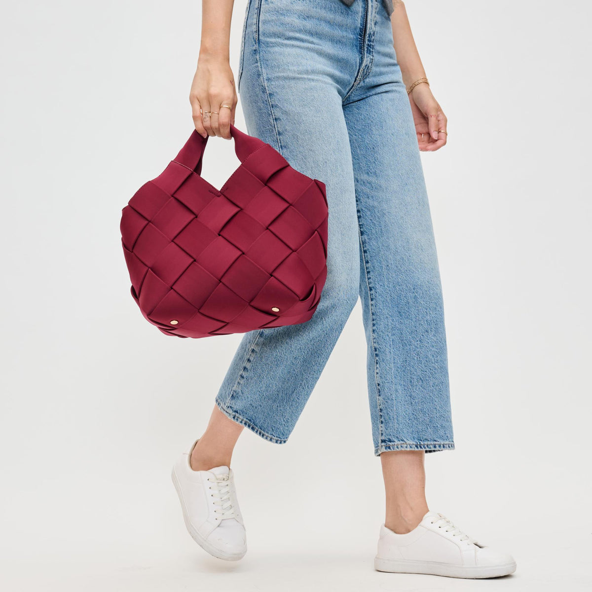 Woman wearing Wine Sol and Selene Resilience - Woven Neoprene Tote 841764110136 View 4 | Wine