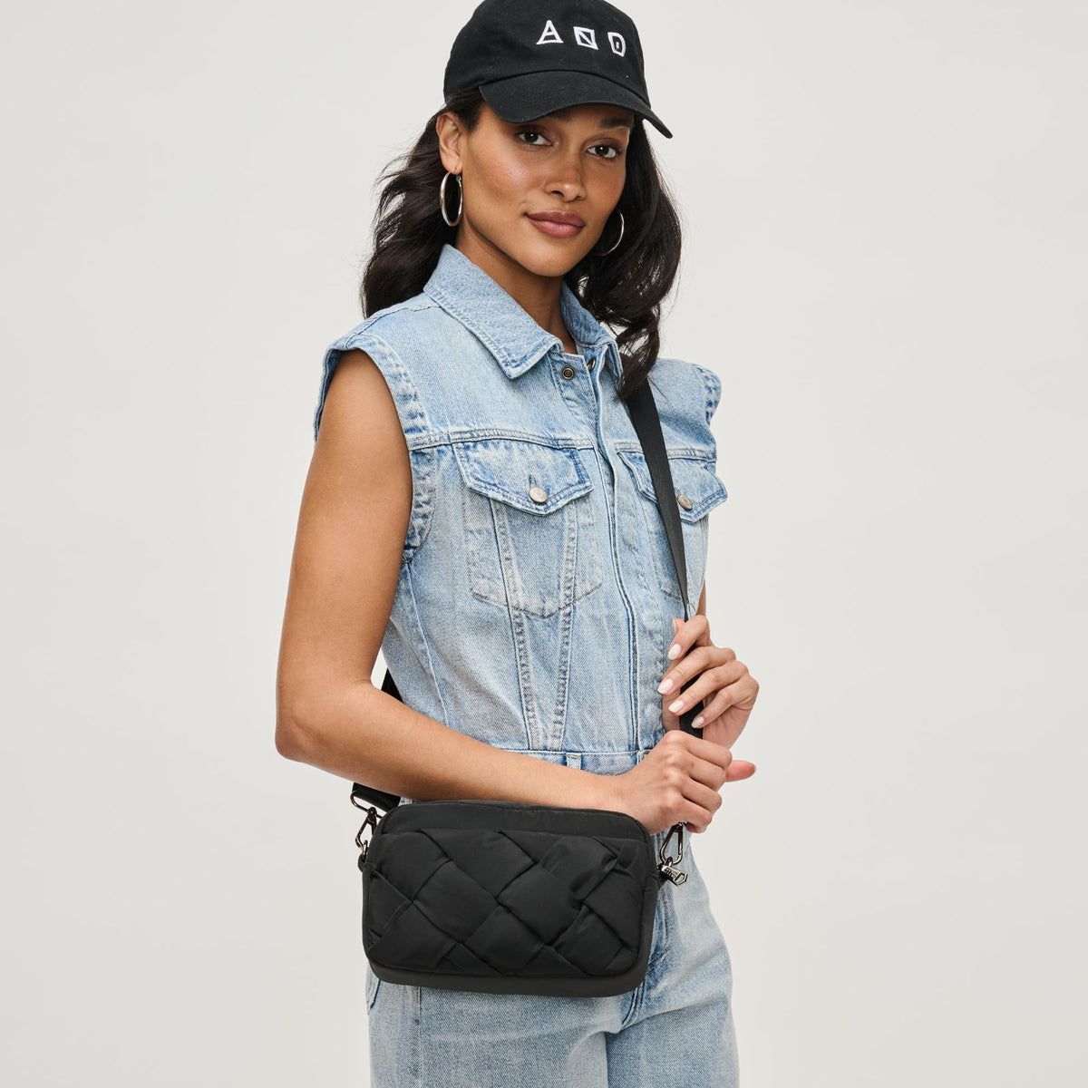 Woman wearing Black Sol and Selene Inspiration - Braided Woven Nylon Crossbody 841764111775 View 2 | Black