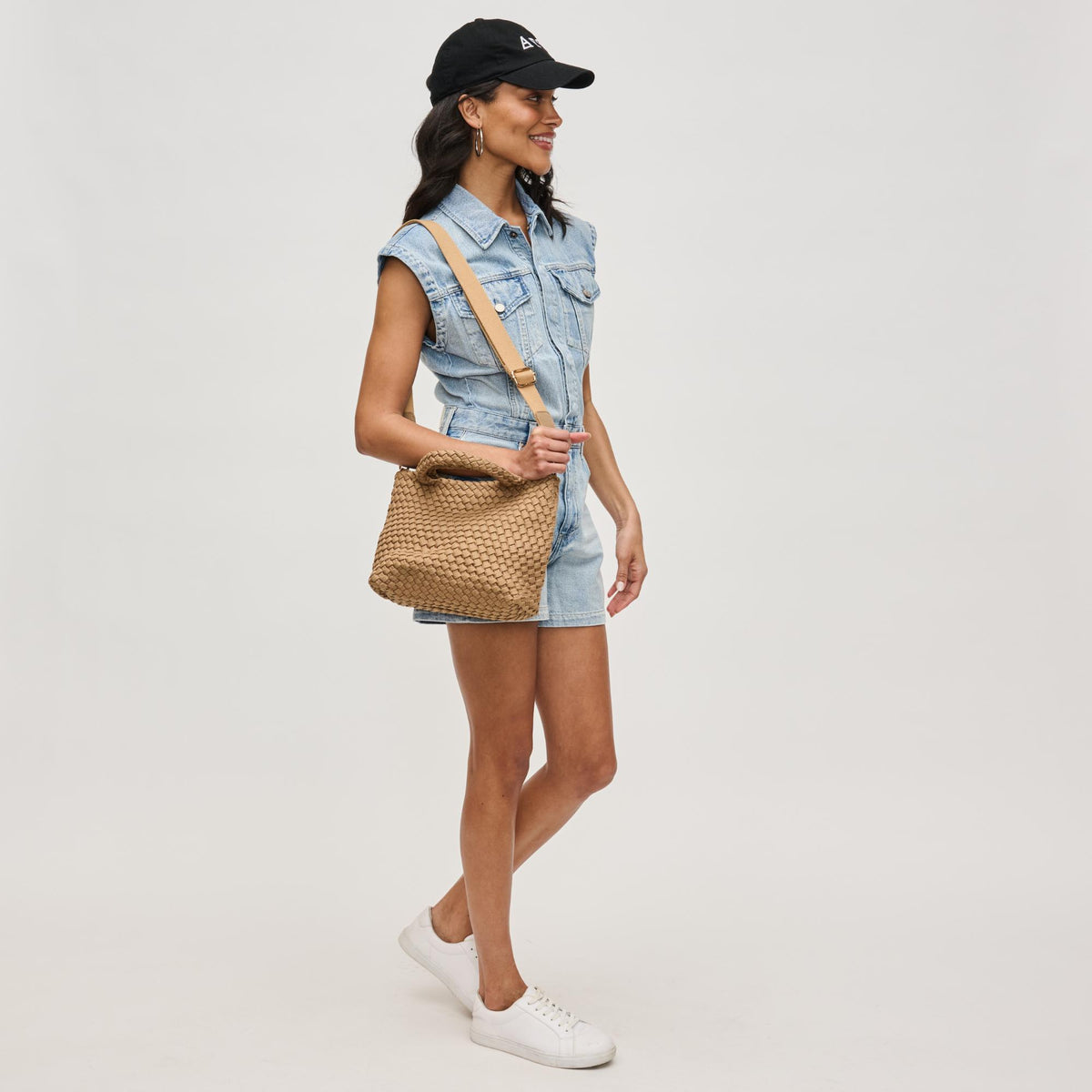 Woman wearing Nude Sol and Selene Sky&#39;s The Limit - Small Sustainable Crossbody 841764111737 View 4 | Nude