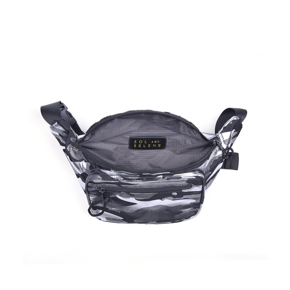 Product Image of Sol and Selene Hands Down Belt Bag 841764104517 View 8 | Silver Metallic Camo