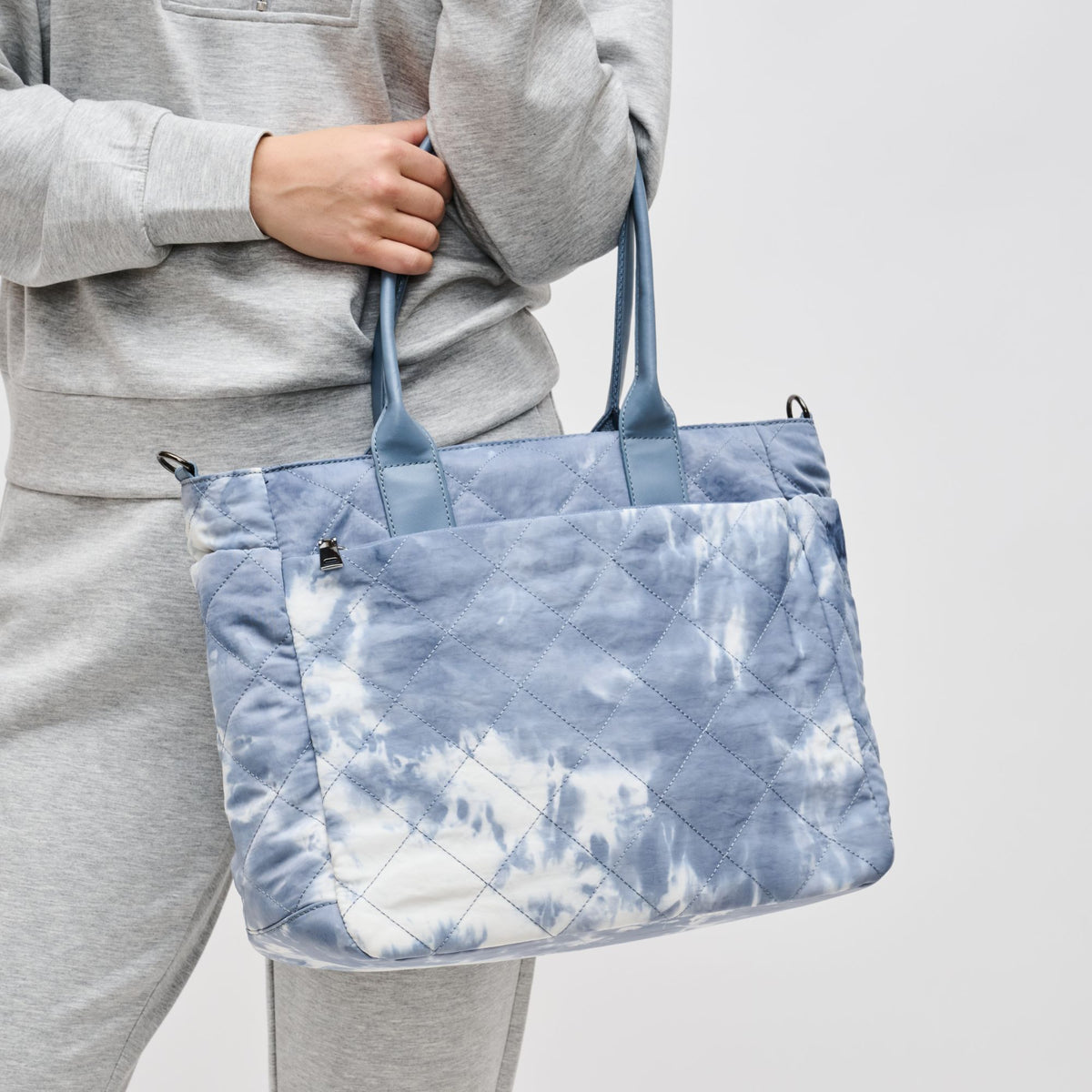 Woman wearing Slate Cloud Sol and Selene Motivator East West Tote 841764106337 View 1 | Slate Cloud