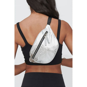 Woman wearing Silver Sol and Selene Glitz And Glam Belt Bag 841764102643 View 2 | Silver