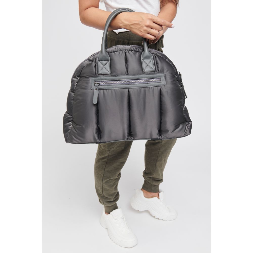 Woman wearing Charcoal Sol and Selene Flying High Satchel 841764102162 View 4 | Charcoal