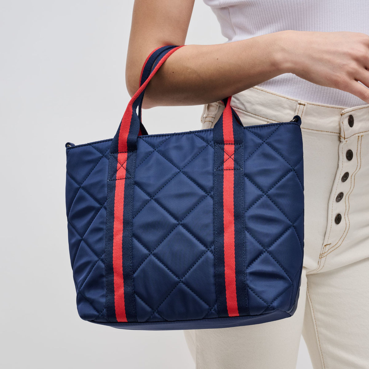 Woman wearing Navy Sol and Selene Motivator Mini Tote Mini Tote 841764106511 View 4 | Navy